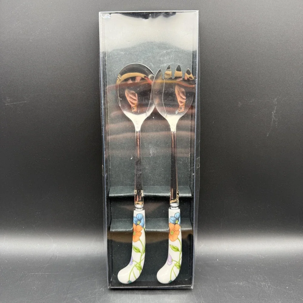 Villeroy & Boch Sheffield Salad Serving Set Spoon Fork Poppies Floral New